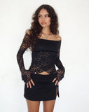 Image of Kawila Bardot Top in Floral Lace Jet Black