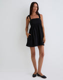 Image of Kayla Square Neck Mini Dress in Linen Black