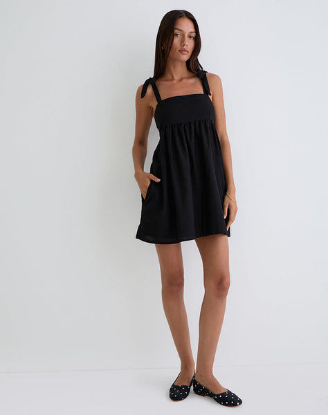 Image of Kayla Square Neck Mini Dress in Linen Black