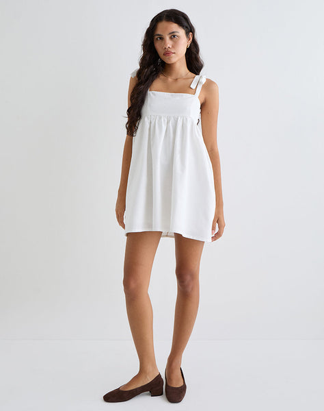 Image of Kayla Neck Mini Dress in Linen Ivory