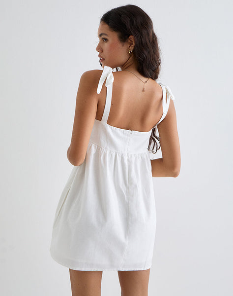 Image of Kayla Neck Mini Dress in Linen Ivory