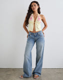 Image of Kayria Tie Top in Lemon with Floral Pink Embroidery