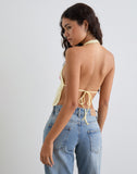 Image of Kayria Tie Top in Lemon with Floral Pink Embroidery
