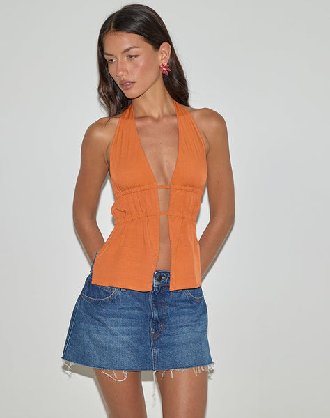 Image of Kaytia Halterneck Top in Double Tie Sunset Orange