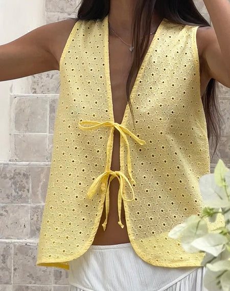 Roxe Ribbed Vest Top in Lemonade