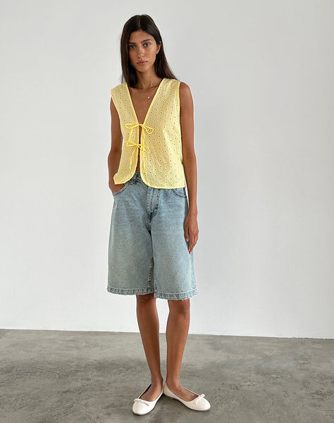 Image of Kayve Tie Front Top in Broderie Yellow