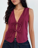 Image of Kayve Tie Front Top in Burgundy