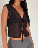 Image of Kayve Tie Front Top in Chiffon Black