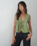 image of Kayve Tie Front Top in Dark Sage