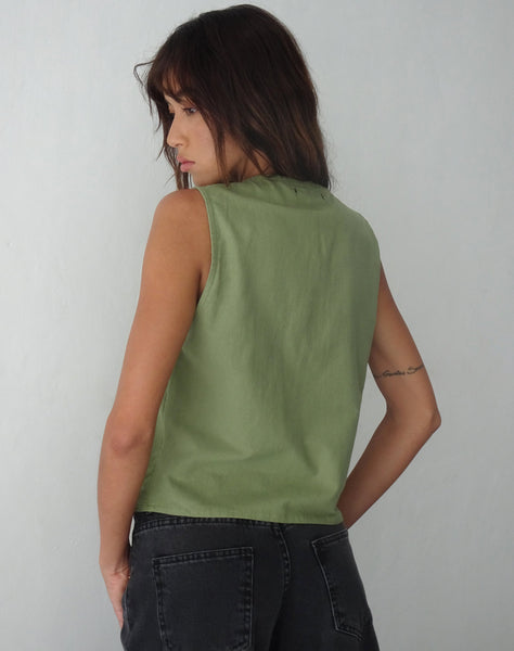 image of Kayve Tie Front Top in Dark Sage