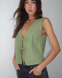 image of Kayve Tie Front Top in Dark Sage