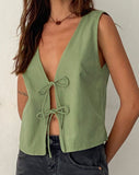 image of Kayve Tie Front Top in Dark Sage