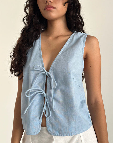 Image of Kayve Tie Front Top in Nantucket Blue