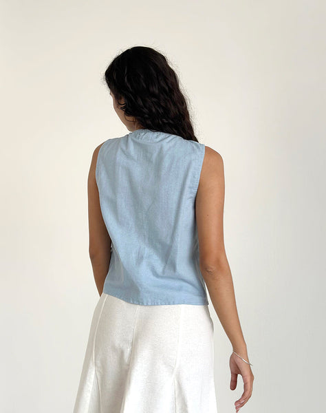 Image of Kayve Tie Front Top in Nantucket Blue