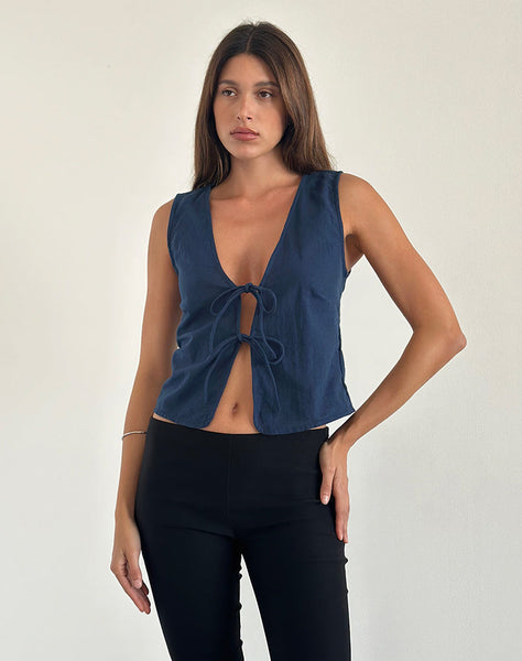 Image of Kayve Tie Front Top in Navy