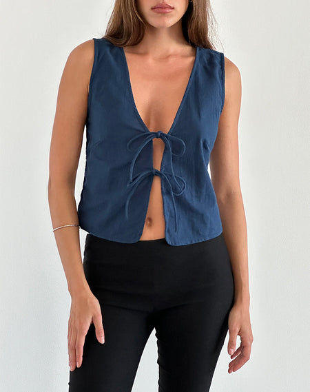 Rolia Tie Front Top in Navy