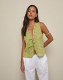 Image of Kayve Tie-Front Top in Little Daisy Broderie Lime