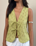 Image of Kayve Tie-Front Top in Little Daisy Broderie Lime