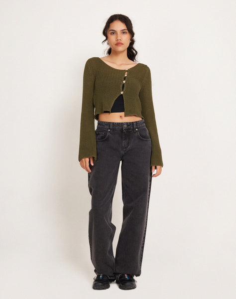 Image of Kazayo Long Sleeve Knit Top in Chive Green