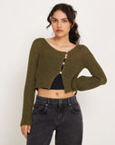 Image of Kazayo Long Sleeve Knit Top in Chive Green