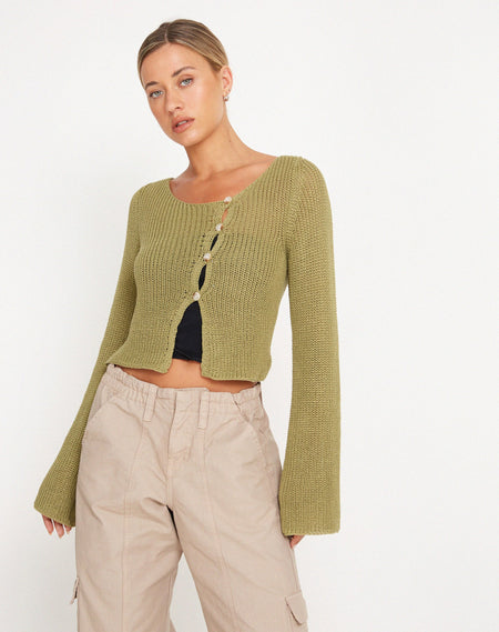 Xiabon Backless Long Sleeve Top in Desert Sage