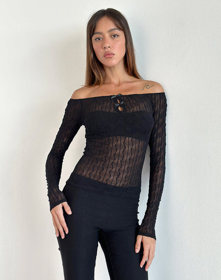 Zerlin Unlined Long Sleeve Top in Lace Black