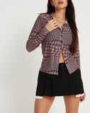 Image of Keanu Printed Mesh Shirt in Warped Houndstooth Brown