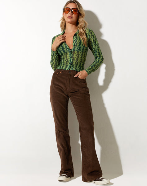 image of Kelly Cropped Shirt in Wavy Daisy Green