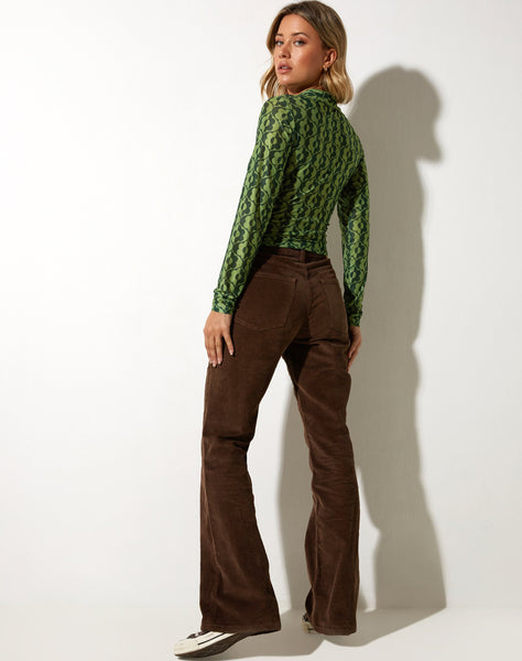 image of Kelly Cropped Shirt in Wavy Daisy Green