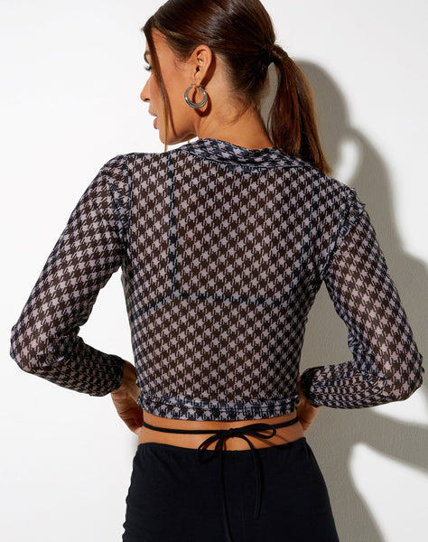 Image of Kelly Shirt in Mesh Diagonal Dogtooth Black and Tan