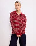 Image of Kemillau Baggy Shirt in Burgundy with White Stripes