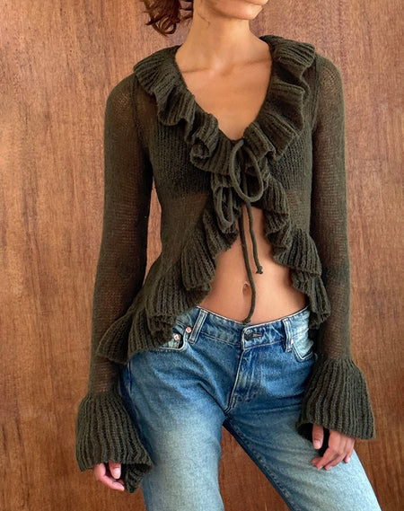 Angela Long Sleeve Top in Crinkle Olive