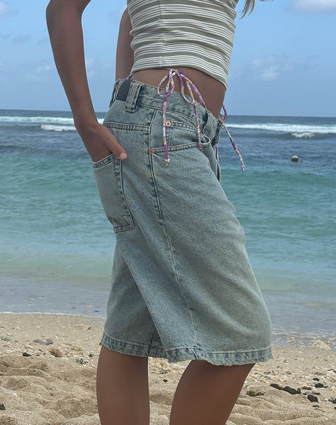 Image of Low Rise Skater Shorts in Bleach Denim