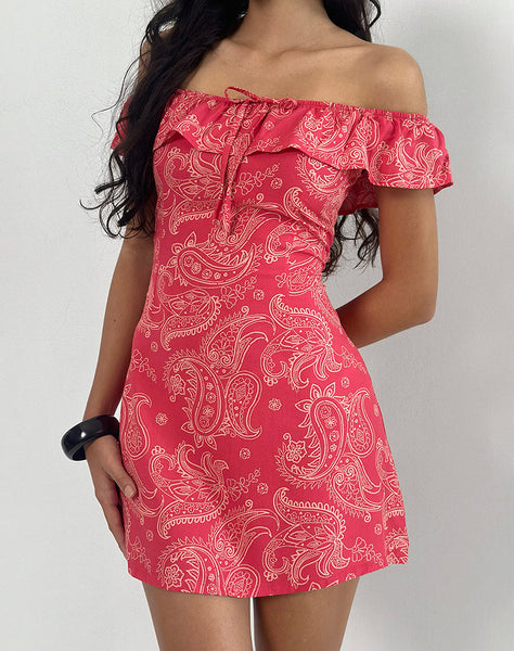 Image of Kenja Bardot Mini Dress in Retro Paisley Pink