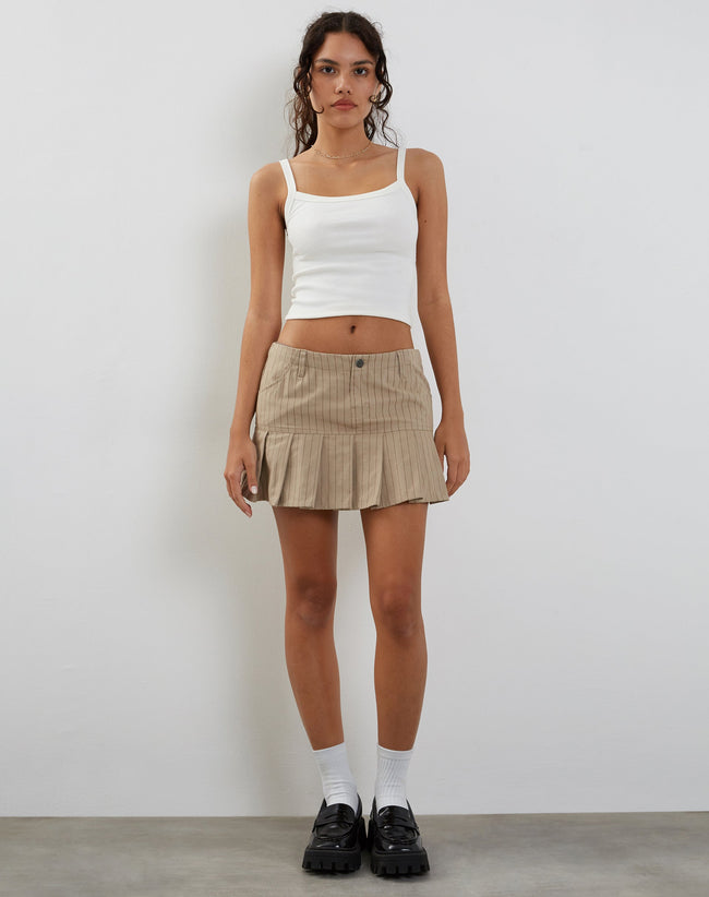 Image of Keripa Low Rise Pleated Mini Skirt in Stone Pinstripe