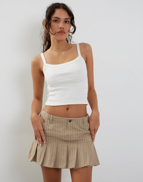 Image of Keripa Low Rise Pleated Mini Skirt in Stone Pinstripe