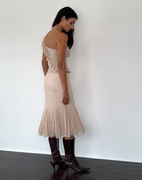 Image of Kezia Bandeau Frill Top in Textured Nude Lace