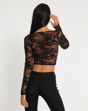 image of Khalifa Long Sleeve Top in Lace Black