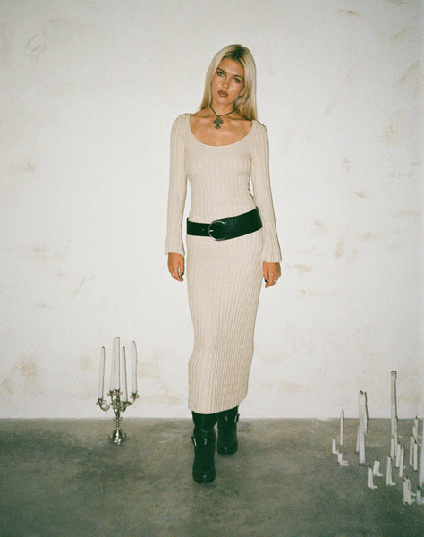 Image of Kiasta Long Sleeve Maxi Dress in Neutral Knit