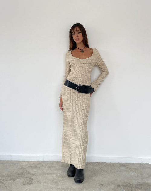 Image of Kiasta Long Sleeve Maxi Dress in Neutral Knit