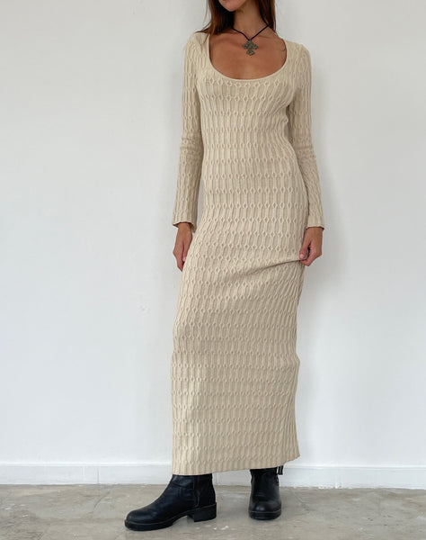 Image of Kiasta Long Sleeve Maxi Dress in Neutral Knit