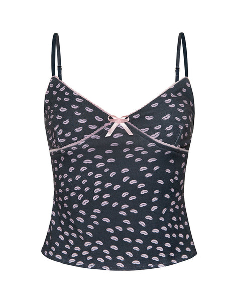 Image of Narumi Cami Top in Black Micro Lips Pink