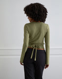 Image of Kien Long Sleeve Wrap Top in Olive