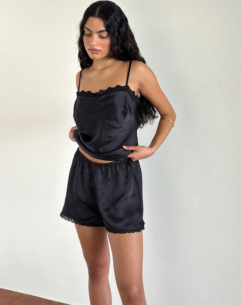 Image of Tega Shorts In Black with Black Lace