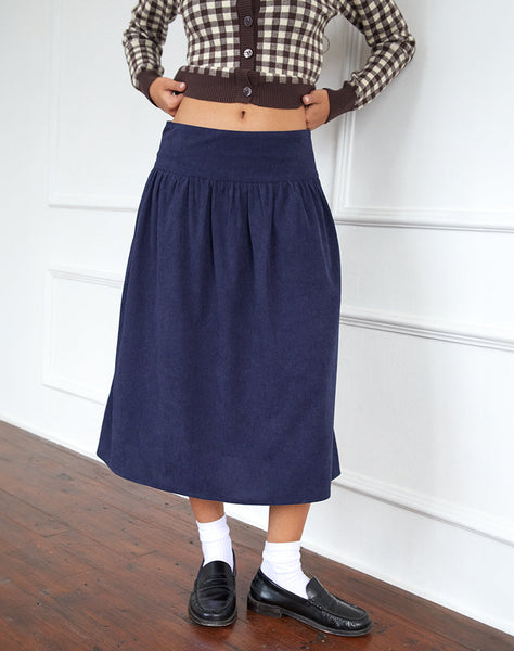 Image of Kiranila Midi Skirt in Baby Cord Ink Blue