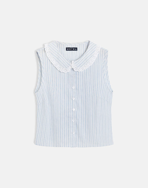 Image of Kitami Shirt in Linen White Blue Stripe