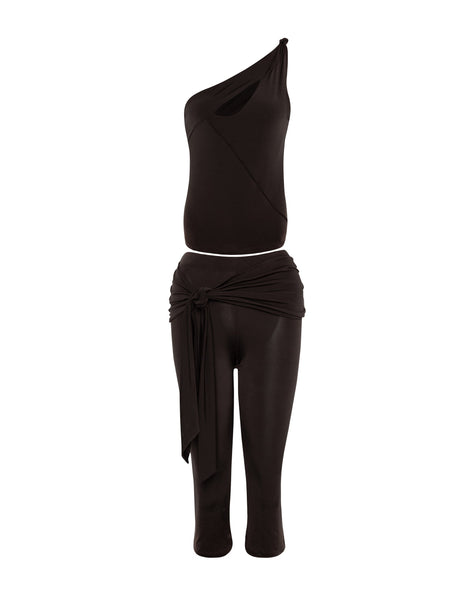 Image of Effy Capri Trousers with Wrap Waistband in Mocca