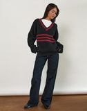 Image of Knitza Jumper in Black with Red Stripes