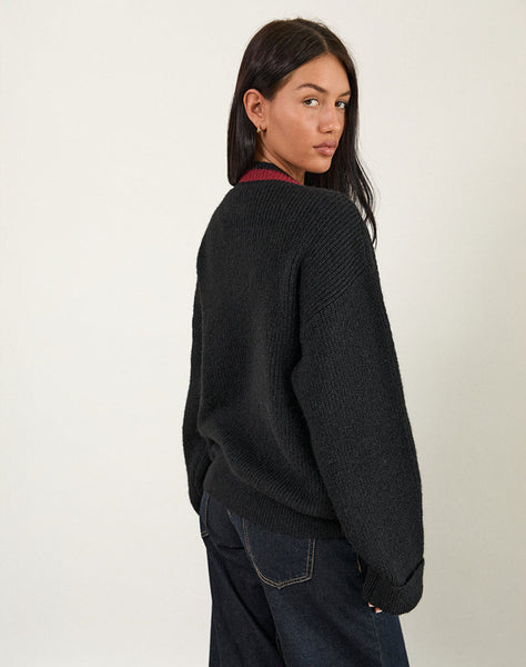 Image of Knitza Jumper in Black with Red Stripes