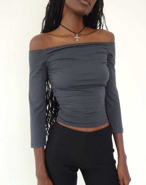 Image of Koby Off Shoulder Bardot Top in Ocean Storm